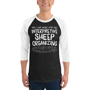 Open image in slideshow, 3/4 sleeve dark raglan: interpretive sheep organizing
