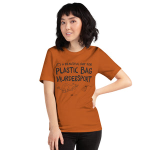 Open image in slideshow, unisex t-shirt: plastic bag murdersport (sighthound) MORE COLORS
