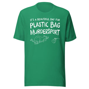 unisex t-shirt: plastic bag murdersport (sighthound version)  (WHITE print)