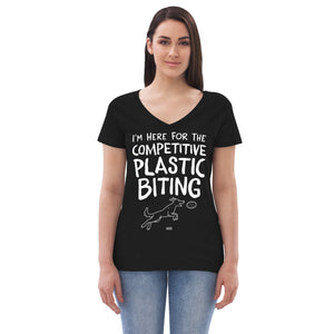 women's recycled v-neck: competitive plastic biting