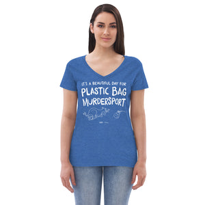 Open image in slideshow, women&#39;s recycled v-neck: plastic bag murdersport (sighthound version)
