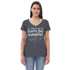women's recycled v-neck: plastic bag murdersport (sighthound version)