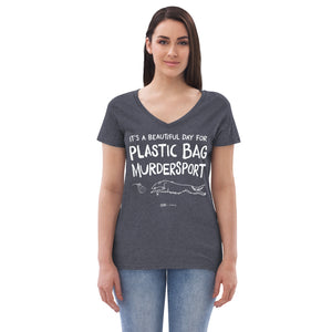 women's recycled v-neck: plastic bag murdersport (borzoi)