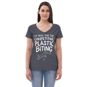 Open image in slideshow, women&#39;s recycled v-neck: competitive plastic biting
