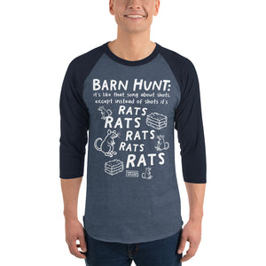 Open image in slideshow, 3/4 sleeve dark raglan: barn hunt
