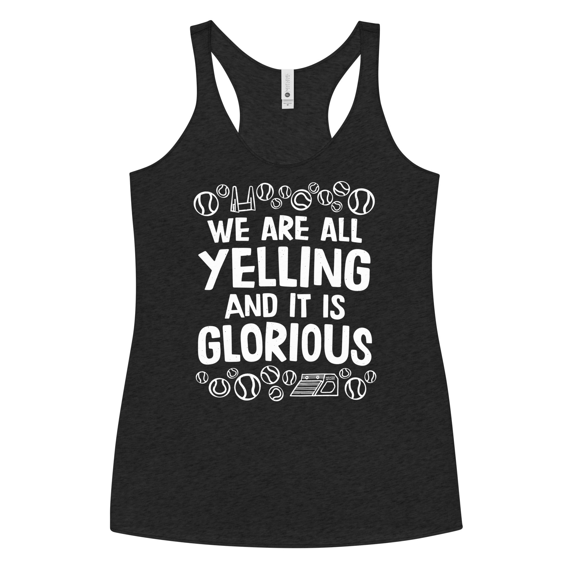 women's racerback: flyball = yelling