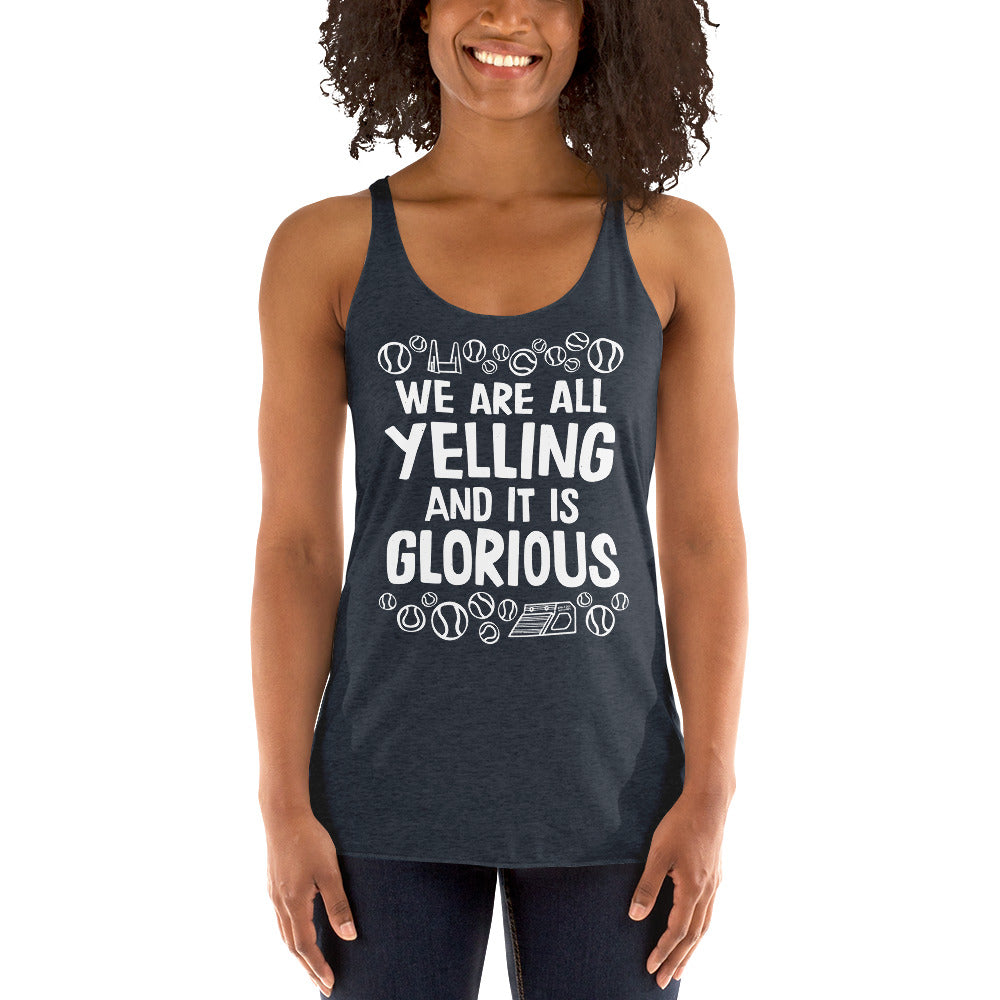 women's racerback: flyball = yelling