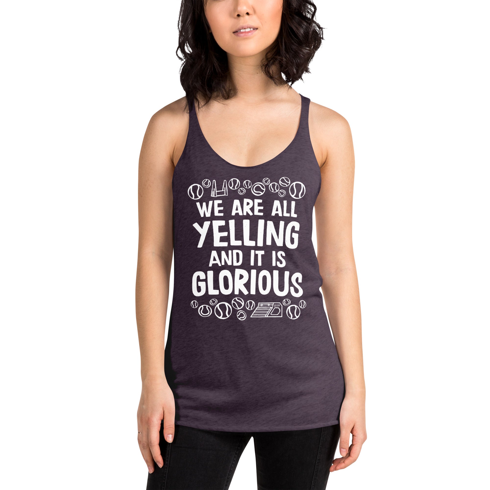 women's racerback: flyball = yelling